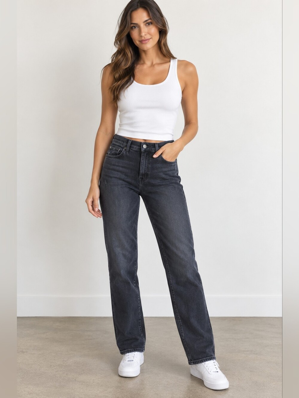 7 For All Mankind Straight Leg Jeans - Washed Black